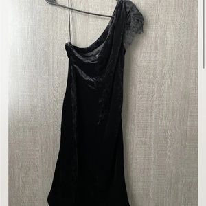 RALPH LAUREN RUGBY Black Velvet One Shoulder Lace Dress Size 4 NEW NWT